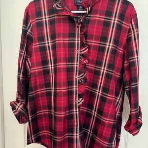 Red and Black Plaid Button-Up Shirt